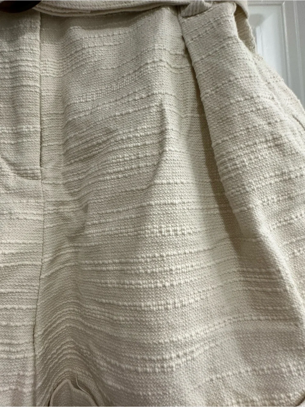 Sezane Cream High-Waist Belted Textured Shorts - Picture 2 of 4